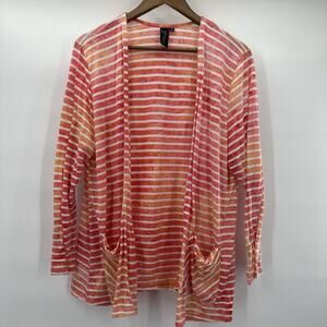 Focus Casual Life Sweater‎ Womens XL Orange Striped Open Pockets Tropical Beachy